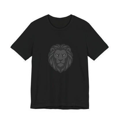 Dark Lion Graphic T-Shirt – Dark Theme Grayscale Lion Face Design on Black Tee for Strength, Confidence, and Modern Ghost Effect Style. Unisex Jersey Short Sleeve Tee