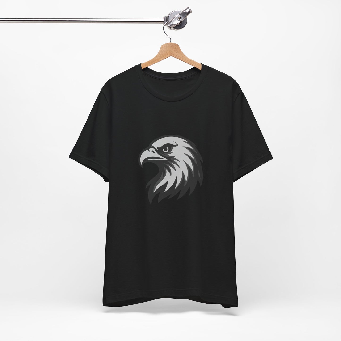 Eagle Head Graphic T-Shirt – Bold Dark Theme Grayscale Bird of Prey Design on Black Tee with Fierce Detail and Modern Ghost Effect. Unisex Jersey Short Sleeve Tee
