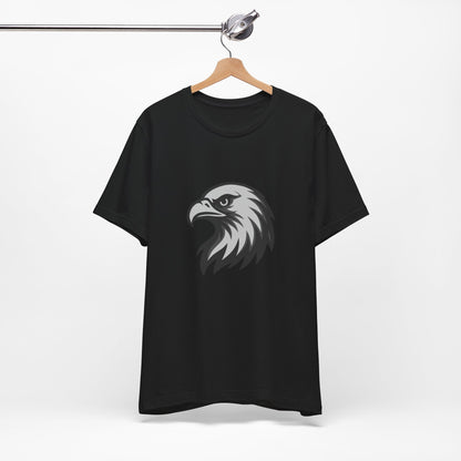 Eagle Head Graphic T-Shirt – Bold Dark Theme Grayscale Bird of Prey Design on Black Tee with Fierce Detail and Modern Ghost Effect. Unisex Jersey Short Sleeve Tee