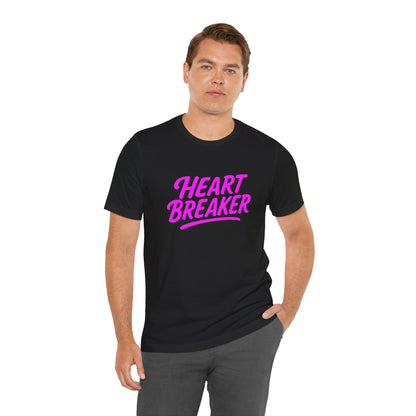 Colorful Design Heartbreaker Shirt – Neon Pink Retro Script Tee for Bold Women with Savage Energy. Unisex Jersey Short Sleeve Tee