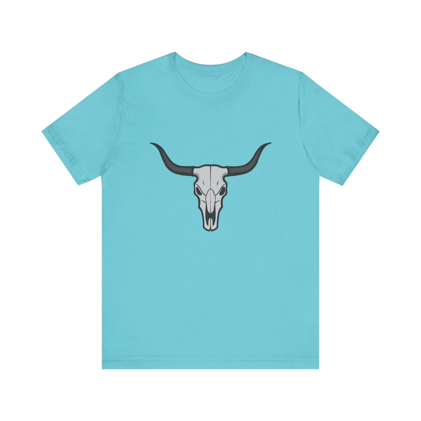 Dark Theme Steer Skull Shirt – Western Cow Skull Graphic in Grey and Black for Desert Gothic Vibes. Unisex Jersey Short Sleeve Tee