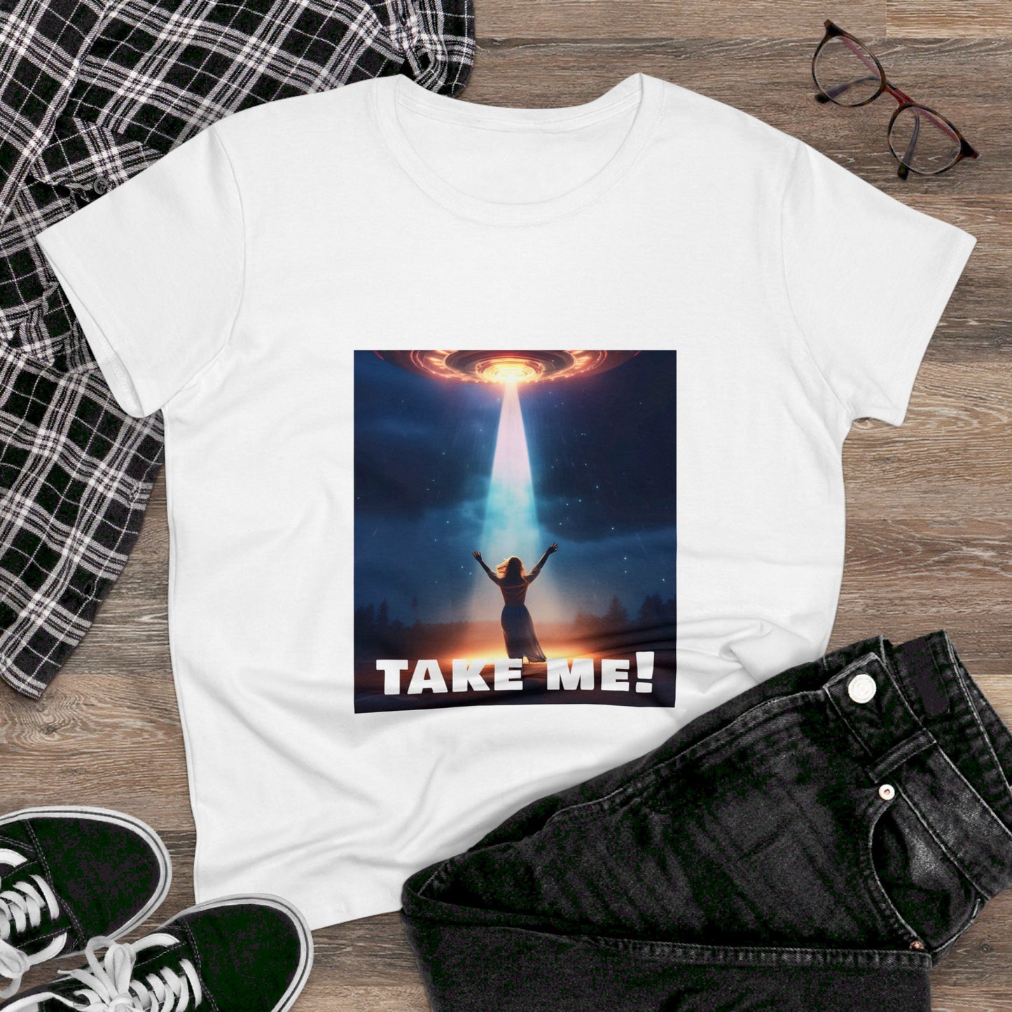 Take me! on your Alien ship. Women's Midweight Cotton Tee