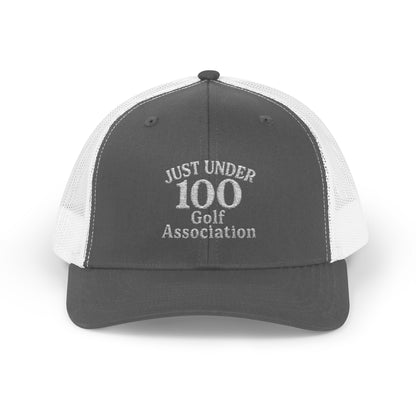Just Under 100 Golf Trucker Hat – Embroidered Funny Golf Hat for Weekend Golfers and Casual Fairway Vibes. White Letters