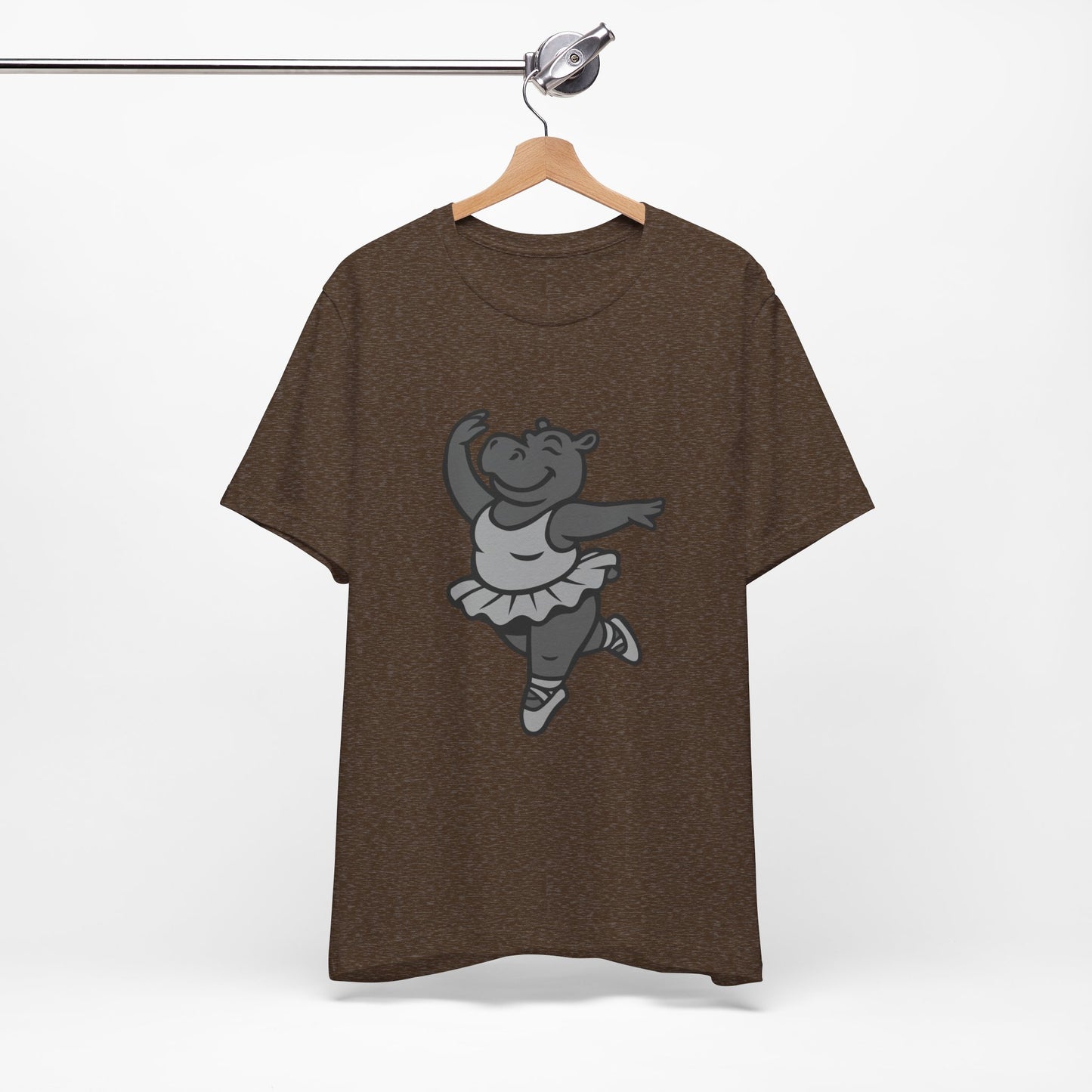 Dancing Hippo Graphic Tee Dark Theme – Funny Ballet Hippo Vector Design with Playful Energy