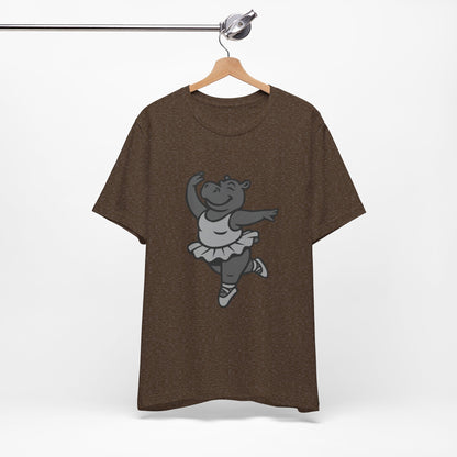 Dancing Hippo Graphic Tee Dark Theme – Funny Ballet Hippo Vector Design with Playful Energy