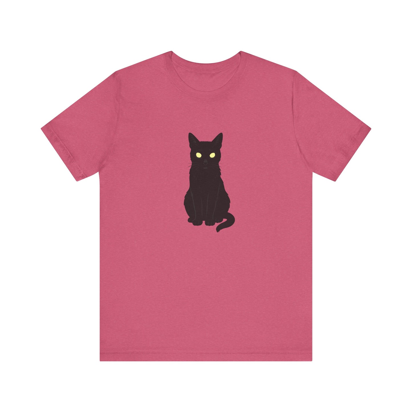 Glowing-Eyed Black Cat Shirt – Dark Theme Feline Stare for Maximum Spook and Minimal Effort. Unisex Jersey Short Sleeve Tee