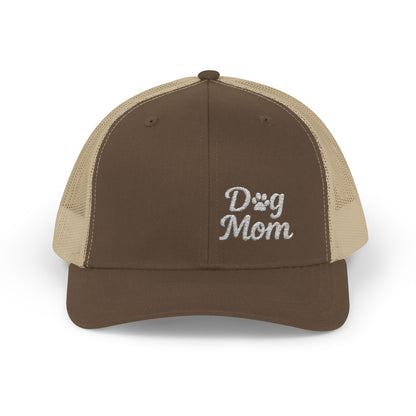 Dog Mom Trucker Hat – Embroidered Minimalist Dog Face Hat for Proud Pet Moms and Dog-Loving Style. White Letters