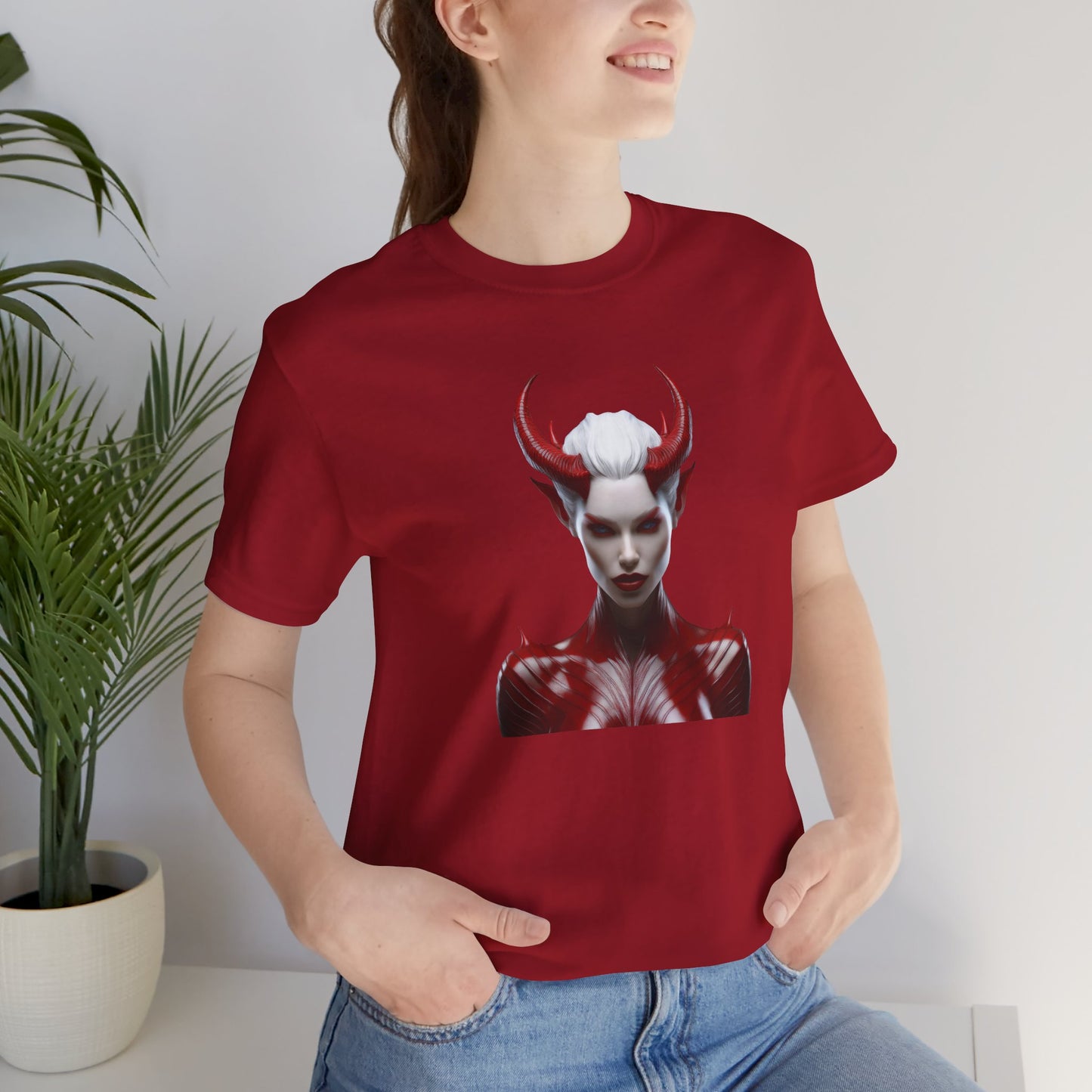 Fierce Devil Woman Halloween Shirt – Seductive Demon Graphic Tee for Bold Halloween Style
