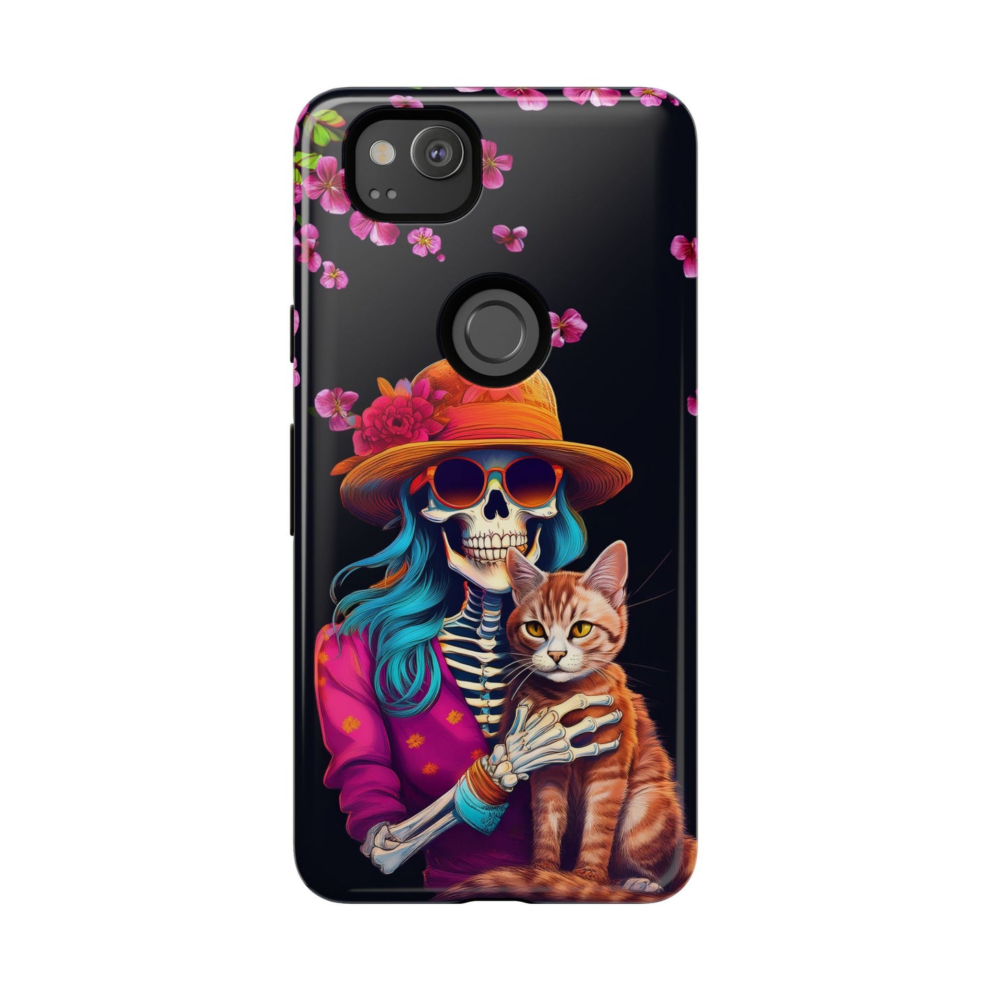 Skeleton holding a Cat Cell Phone Case 001