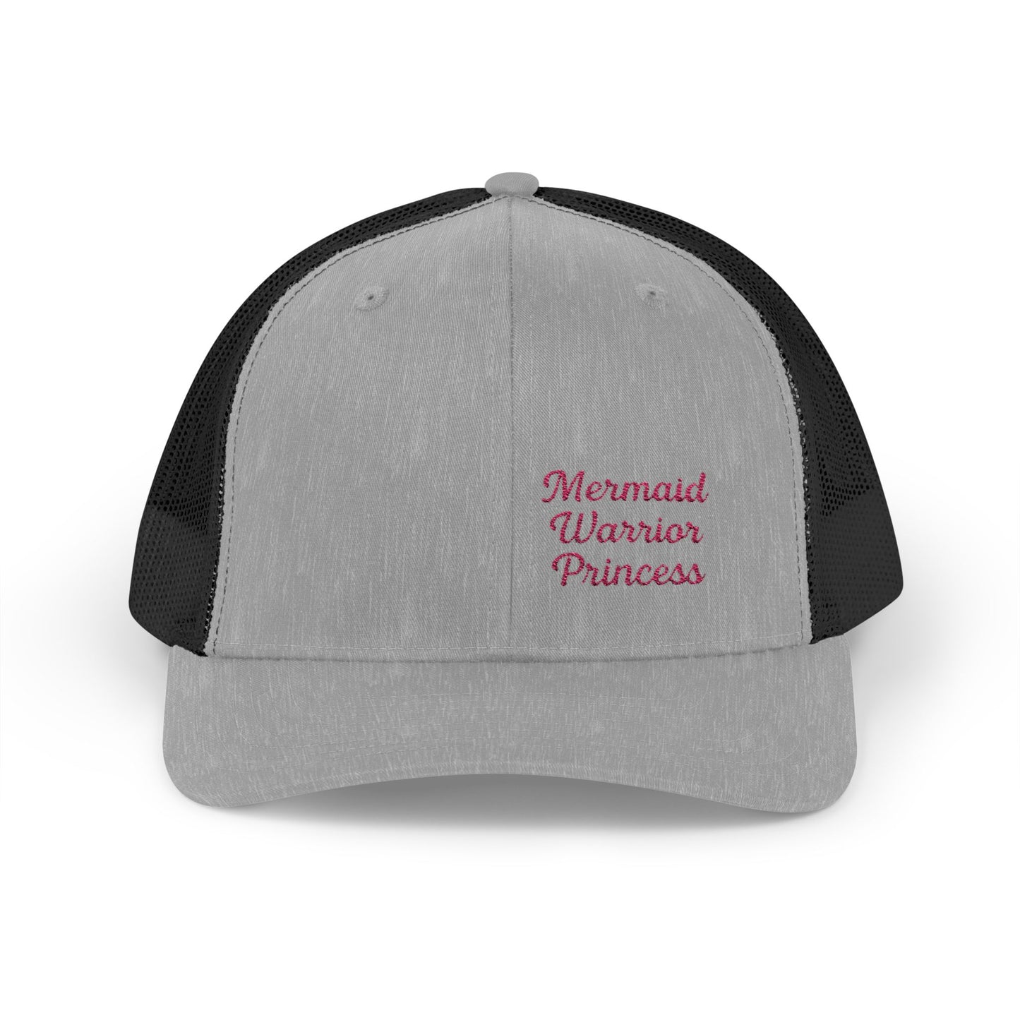 Mermaid Warrior Princess Trucker Hat – Embroidered Bold Text Hat for Magical Queens. Pink Letters