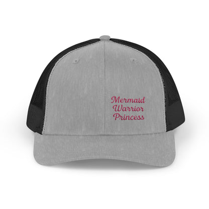 Mermaid Warrior Princess Trucker Hat – Embroidered Bold Text Hat for Magical Queens. Pink Letters