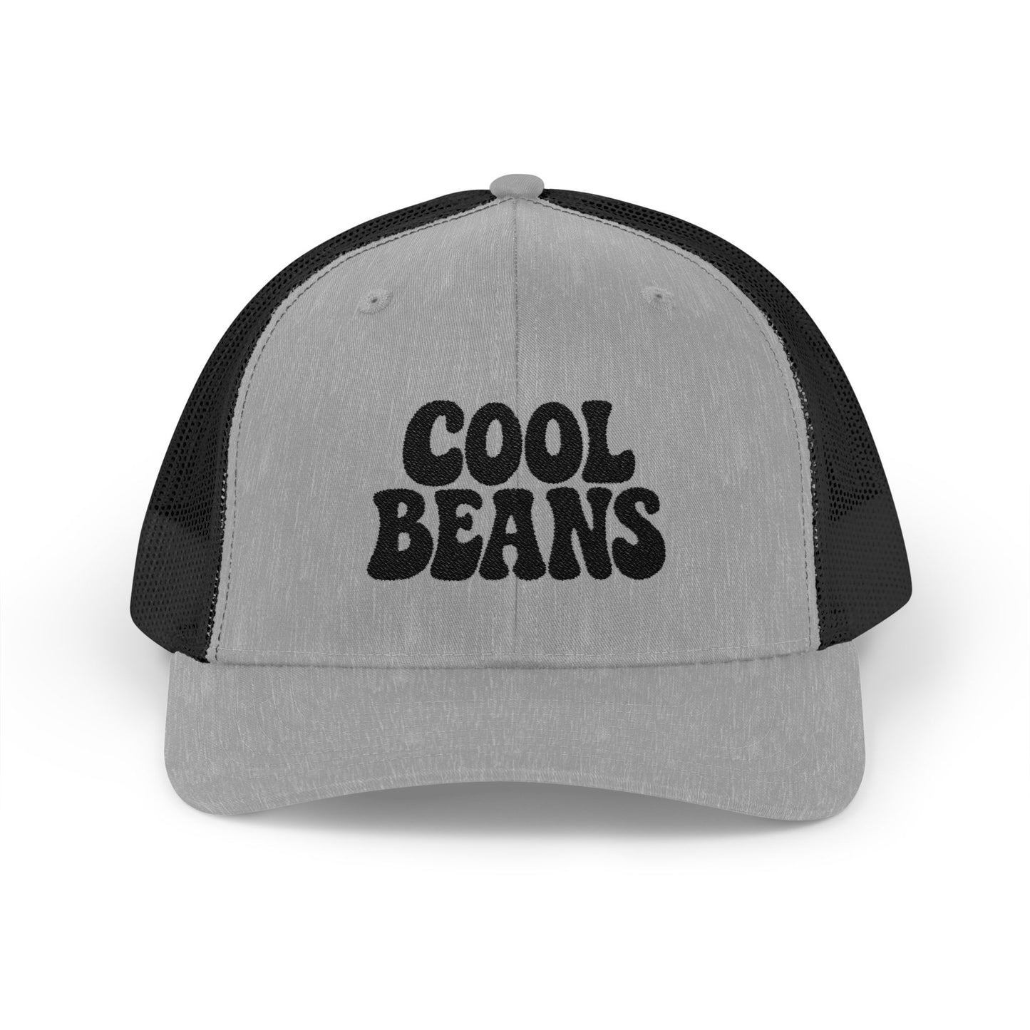 Cool Beans Trucker Hat – Embroidered Funny Minimalist Hat for Dry Humor and Casual Vibes. Black Letters