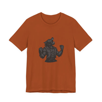 Werewolf Transformation T-Shirt – Dark Theme Grayscale Muscular Monster Design on Black Tee with Savage Energy and Modern Ghost Effect. Unisex Jersey Short Sleeve Tee