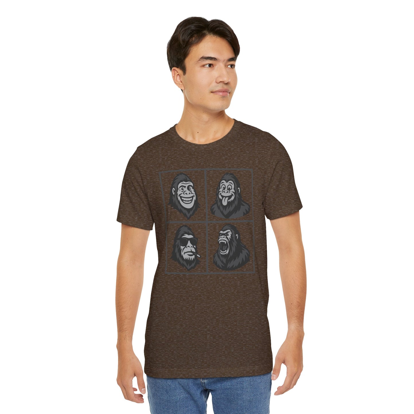 Bigfoot Expression Collage Graphic Tee Dark Theme – Funny and Fierce Sasquatch Faces Design