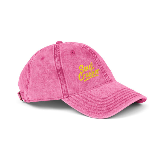 Soul Crusher Vintage Hat – Clean Script Hat with Bold Edge for Heartbreakers, Villains, and Power Moves