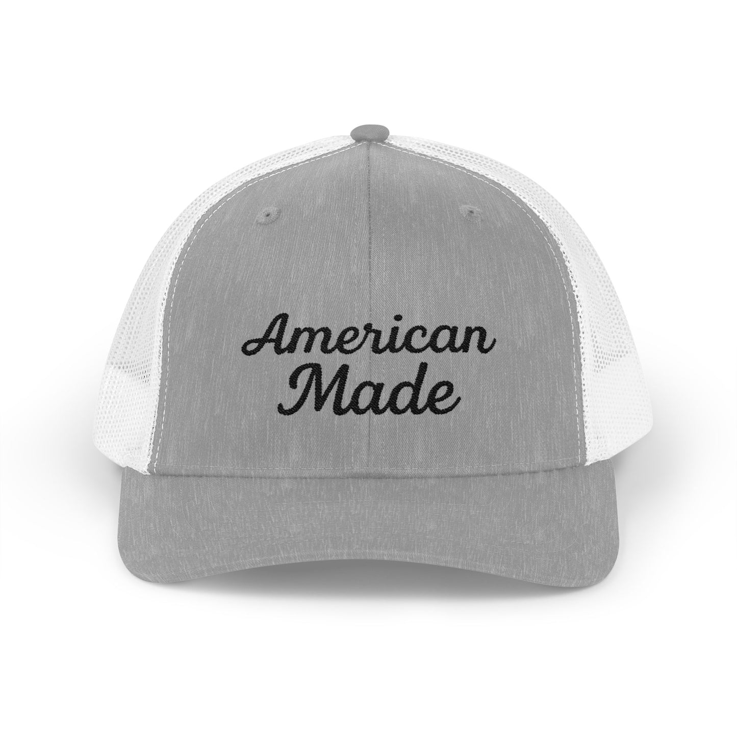 American Made Trucker Hat – Embroidered Patriotic Hat with Retro Script for USA Pride and Everyday Freedom. Black Letters