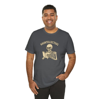 Hauntellectual Halloween Shirt – Funny Skeleton Reading Book Tee for Spooky Smart People