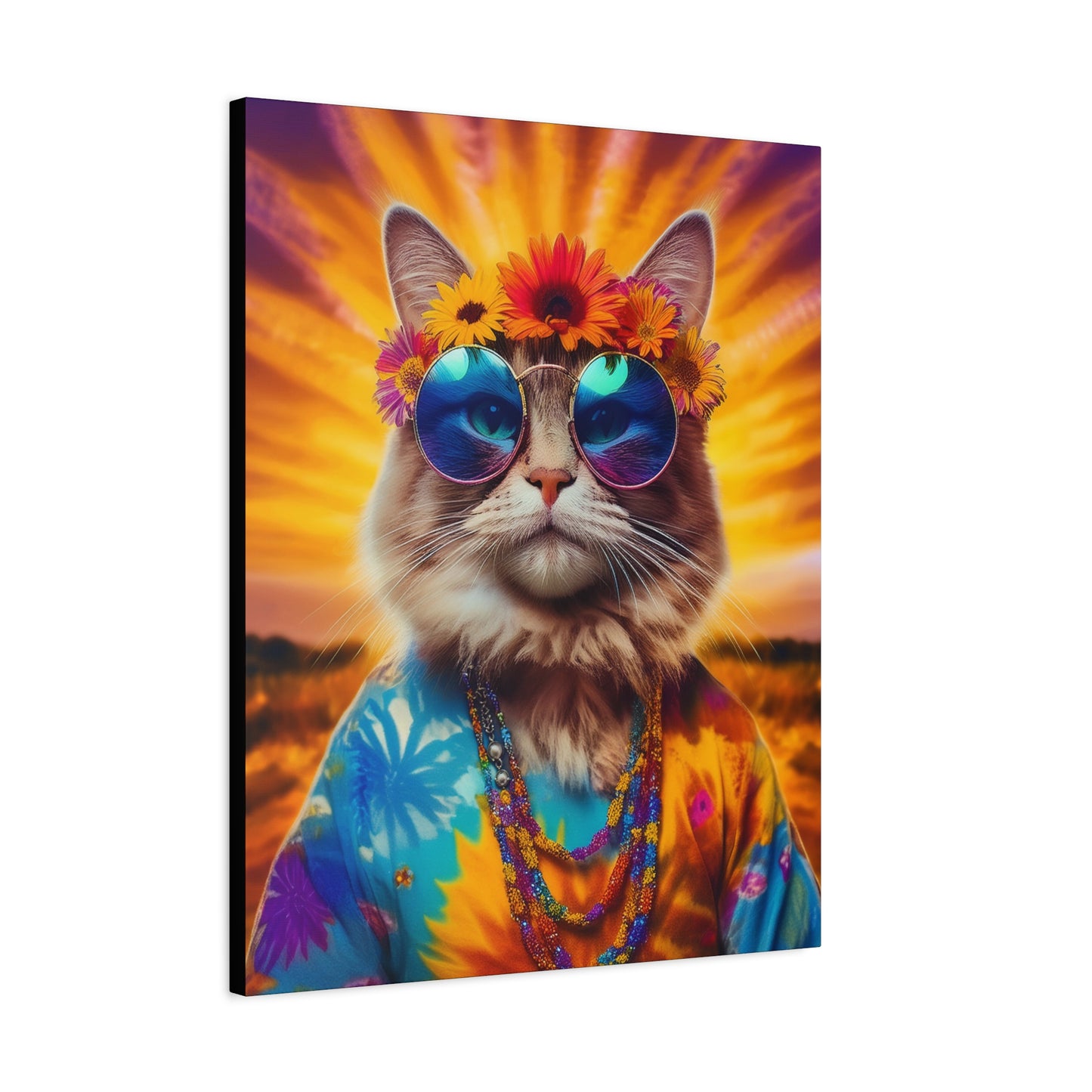 Purr-fect Guru Cat Hippie Canvas Art | Stretched Matte Wall Decor