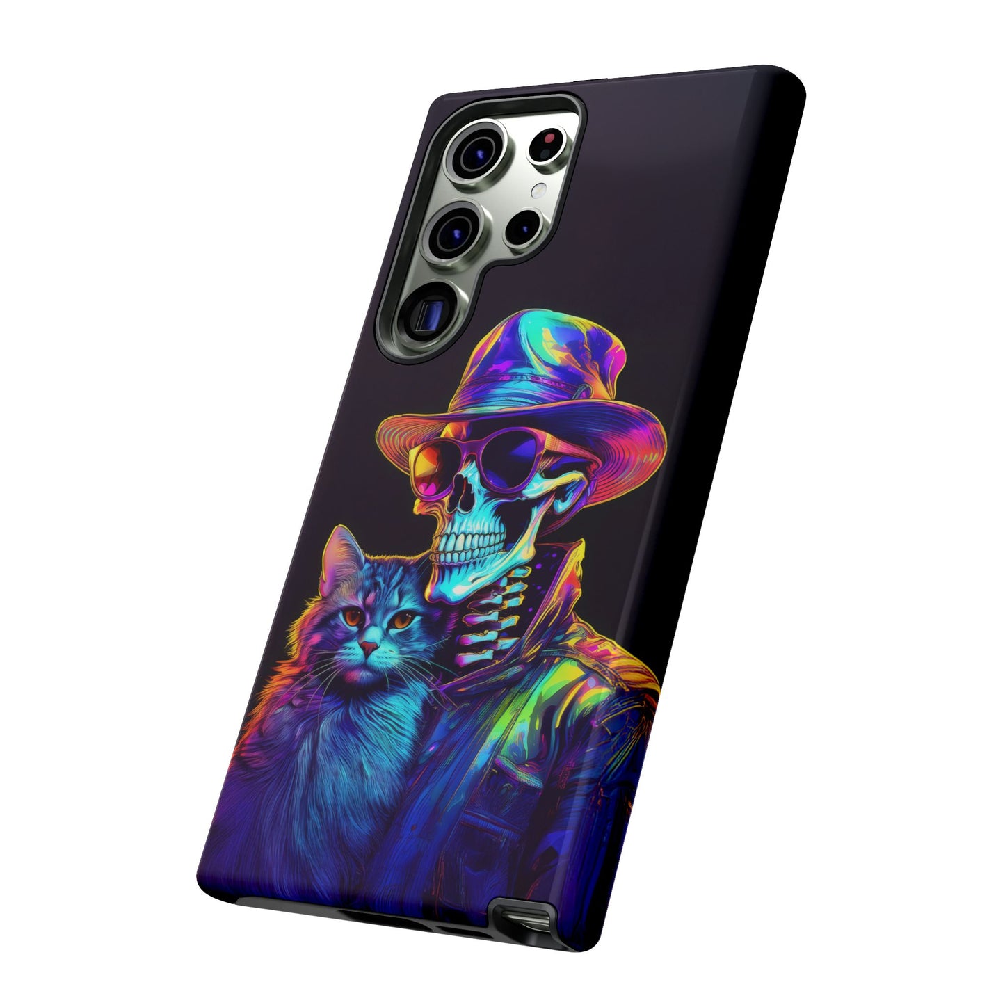 Skeleton holding a Cat Cell Phone Case 002