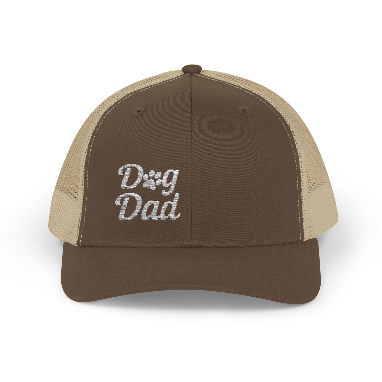 Dog Dad Trucker Hat – Embroidered Minimalist Dog Face Hat for Proud Pet Dads and Canine Companions. White Letters
