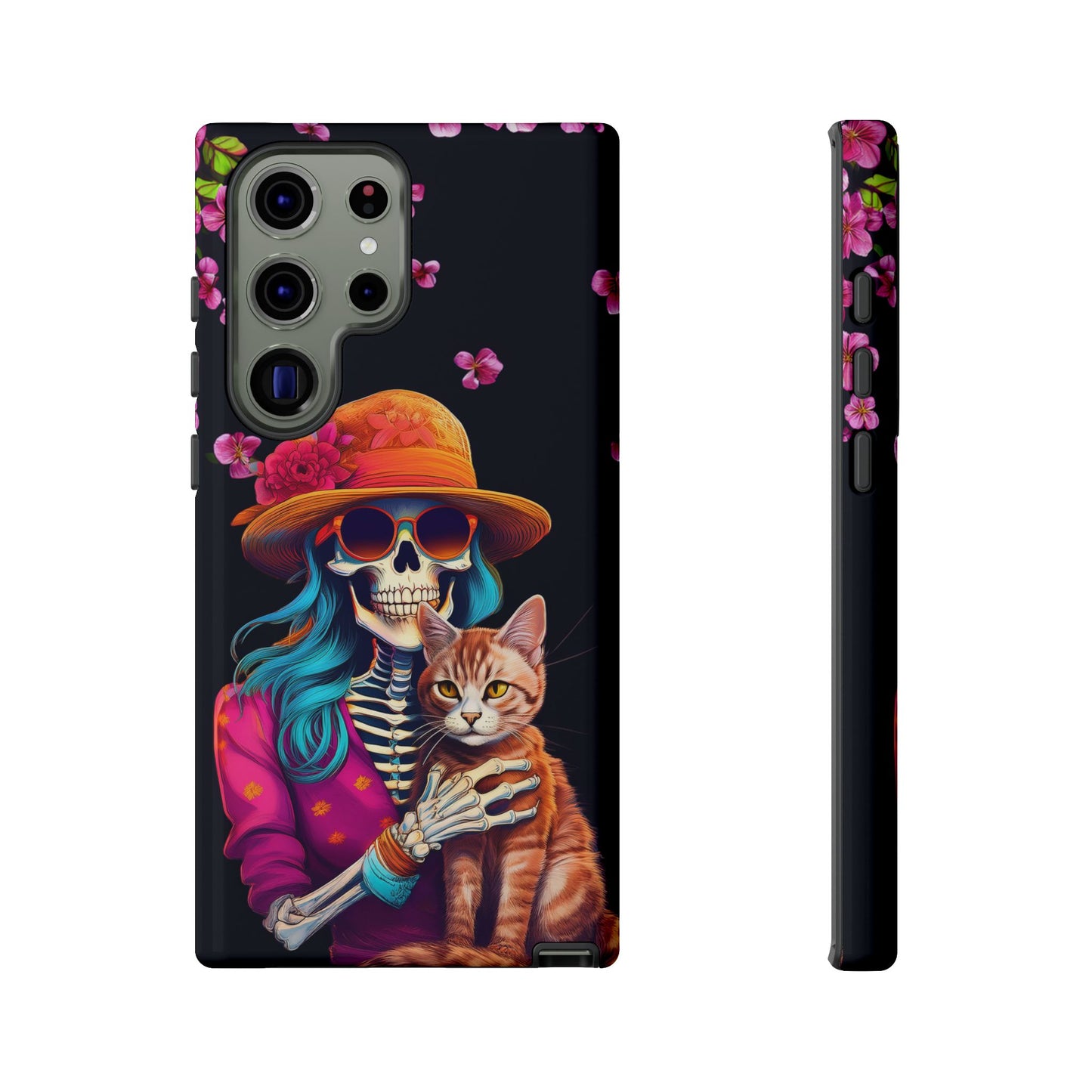 Skeleton holding a Cat Cell Phone Case 001