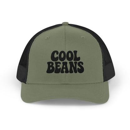 Cool Beans Trucker Hat – Embroidered Funny Minimalist Hat for Dry Humor and Casual Vibes. Black Letters