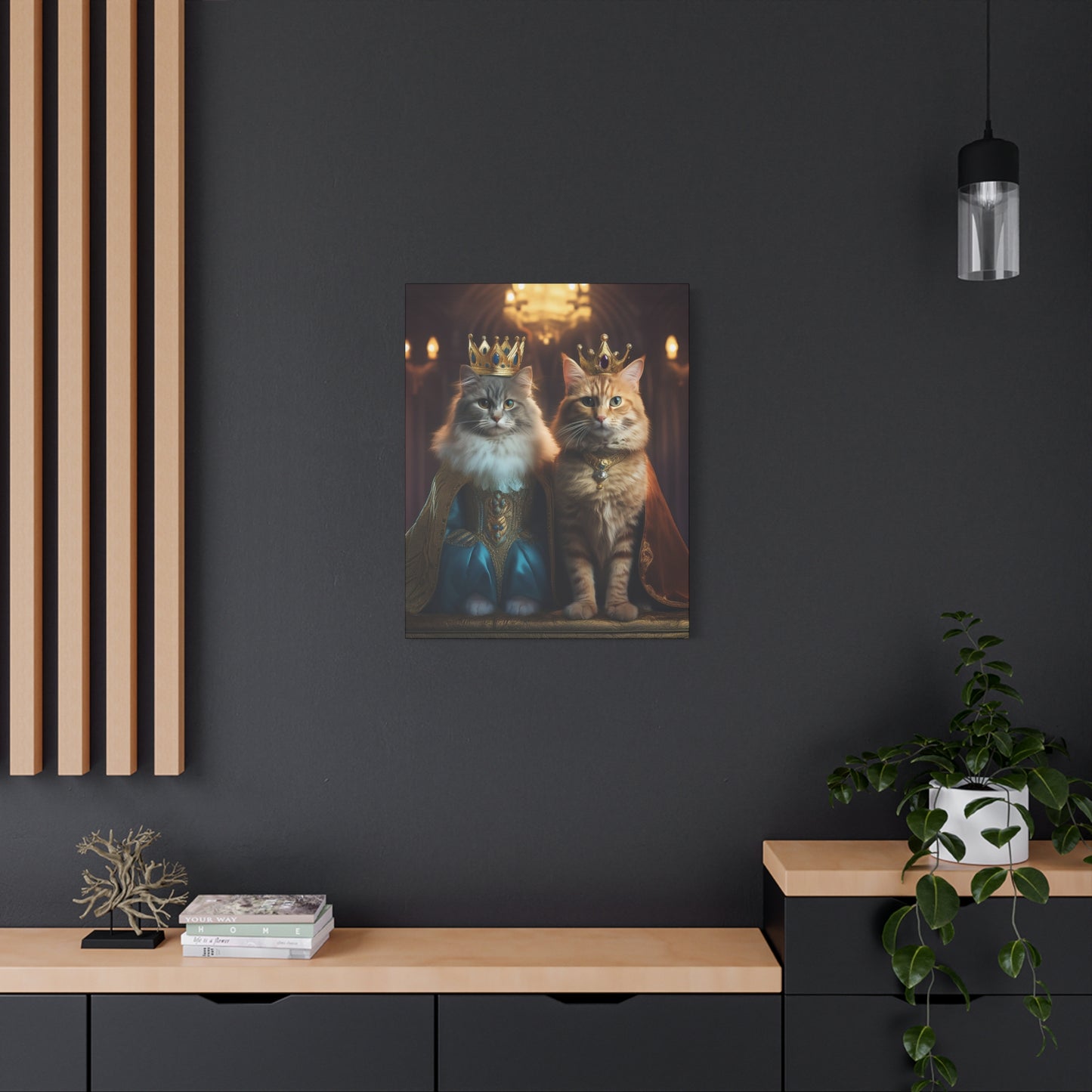 The Royal King and Queen of Meowsington Canvas Art | Stretched Matte Wall Decor 003