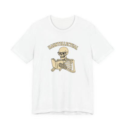 Hauntellectual Halloween Shirt – Funny Skeleton Reading Book Tee for Spooky Smart People