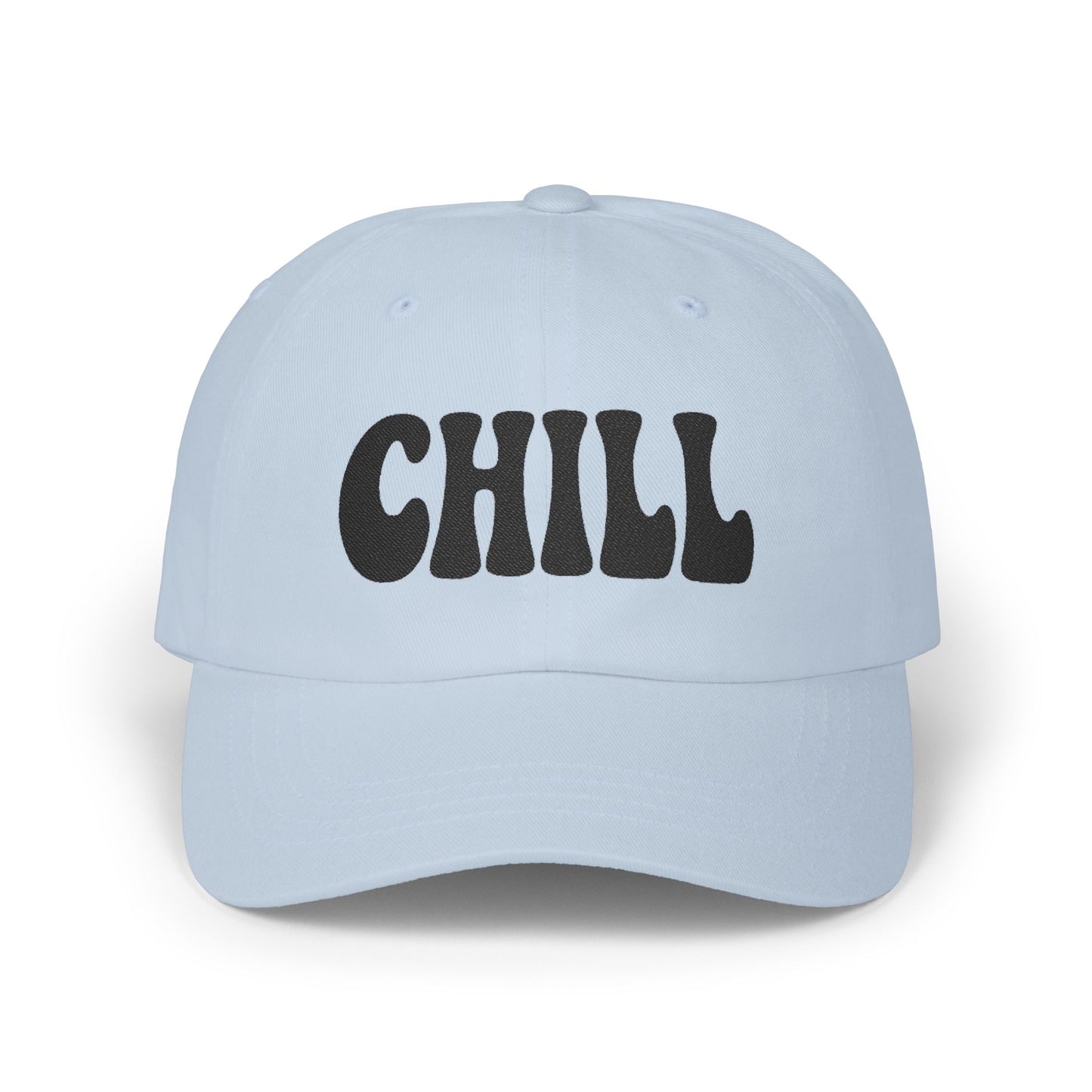 Chill Classic Dad Hat – Embroidered Relaxed Script Hat for Easygoing Vibes and Everyday Cool. Black Letters