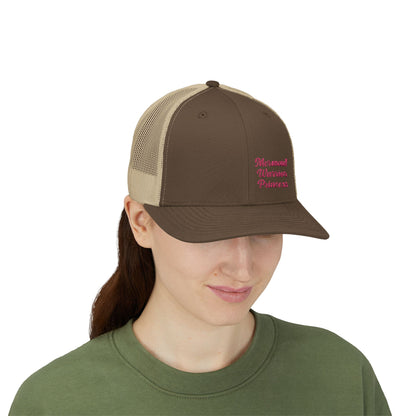 Mermaid Warrior Princess Trucker Hat – Embroidered Bold Text Hat for Magical Queens. Pink Letters