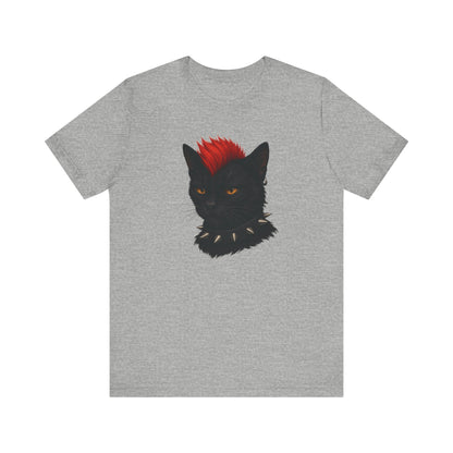 Punk Rock Black Cat Graphic Tee Dark Theme – Spiked Collar Rebel Feline Design