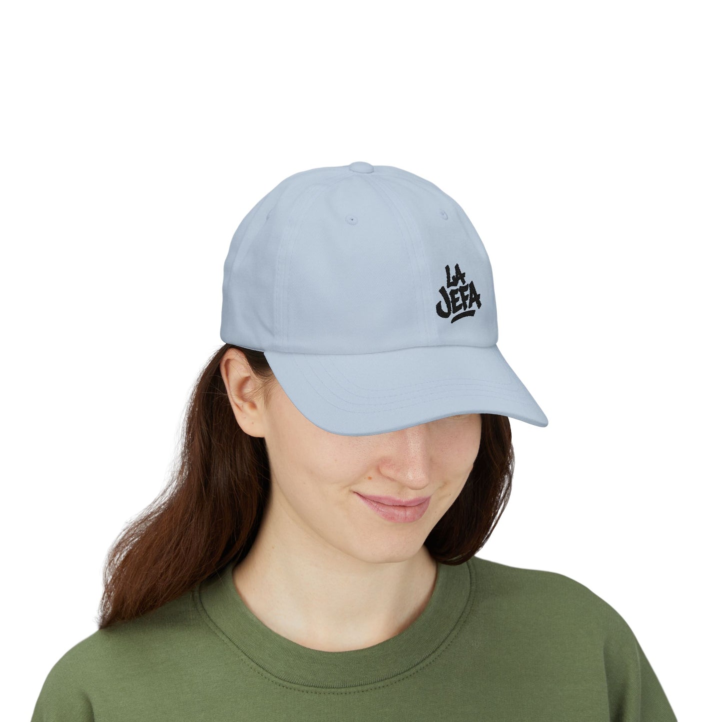 La Jefa Embroidered Classic Dad Hat – Bold Latina Boss Hat for Confident Women, Statement Streetwear, and Jefa Energy. Black Letters