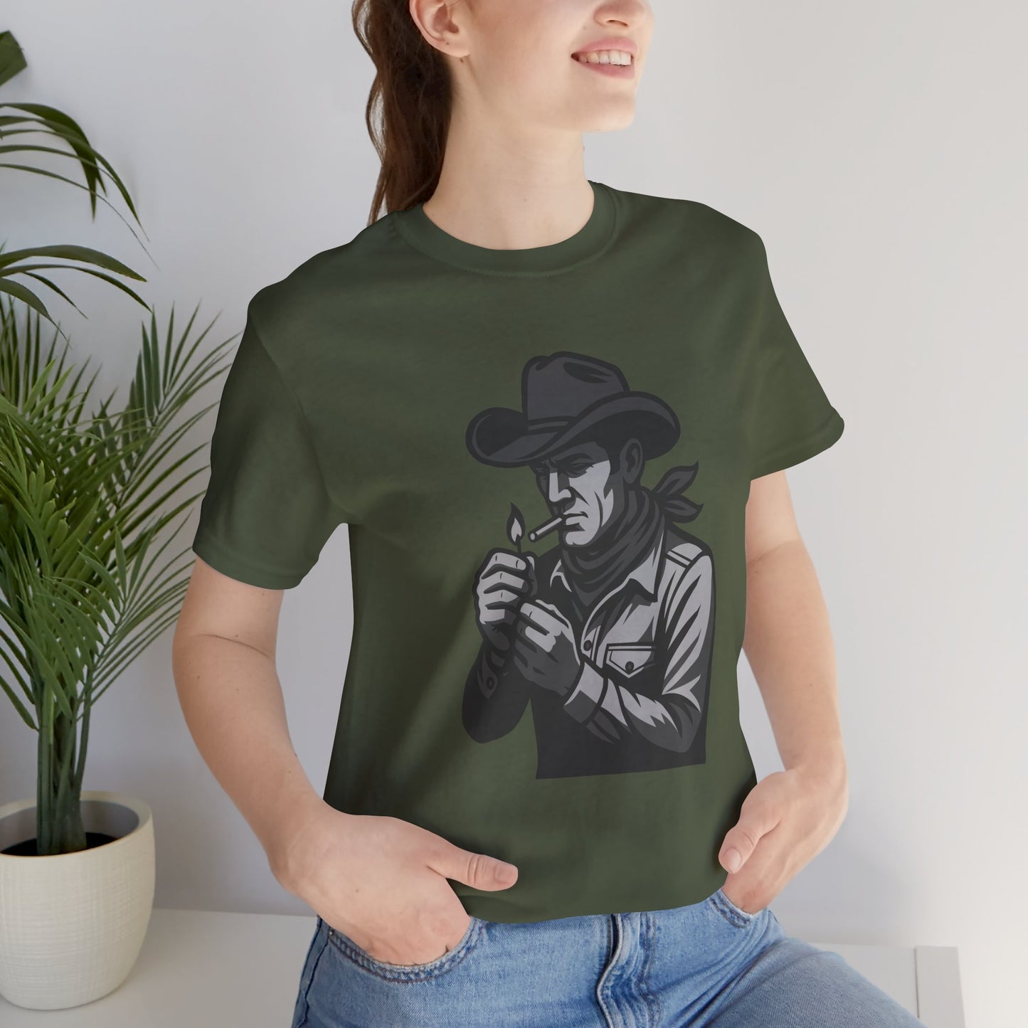 Cowboy Lighting Up Graphic Tee Dark Theme – Western Rebel Vector Design with Classic Attitude