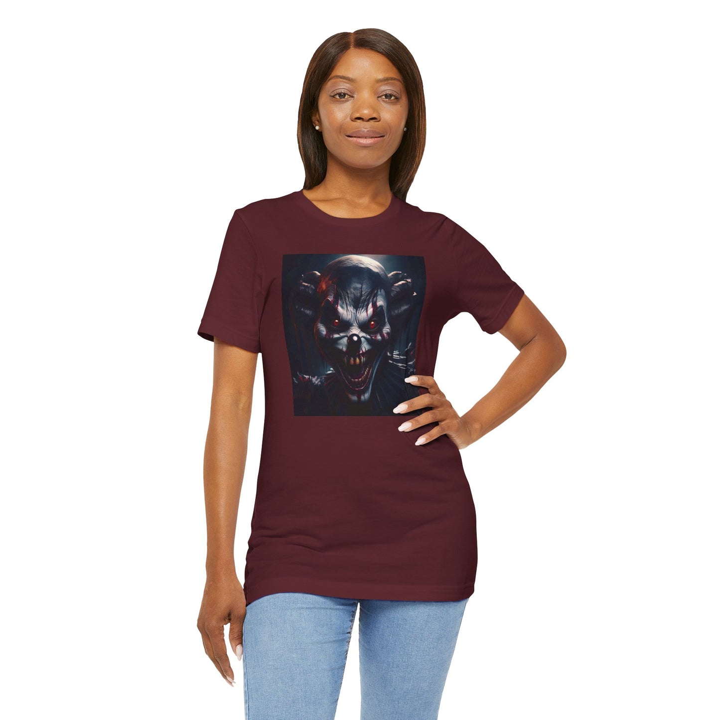 Terrifying Clown Face Halloween Shirt – Haunted Circus Horror Graphic Tee for Halloween Fright Fans