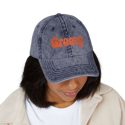 Groovy Vintage Hat – Retro Embroidered Hat with 70s Style Font for Funky Vibes, Chill Days, and Vintage Cool