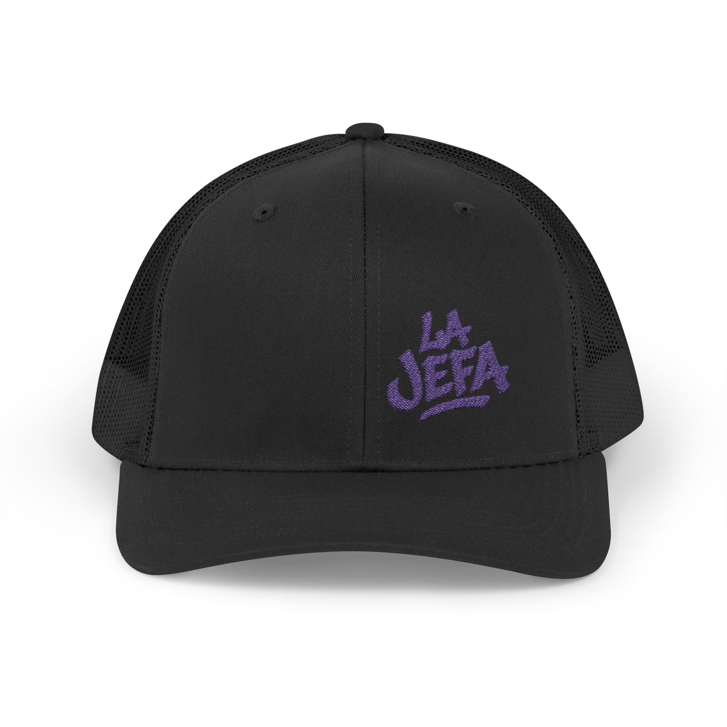 La Jefa Trucker Hat – Embroidered Latina Boss Hat for Bold Women. Purple Letters