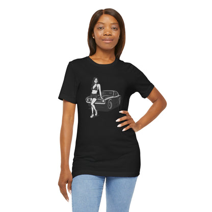 Car Girl Graphic Tee Dark Theme – Retro Muscle Car Vector Design with Confident Attitude