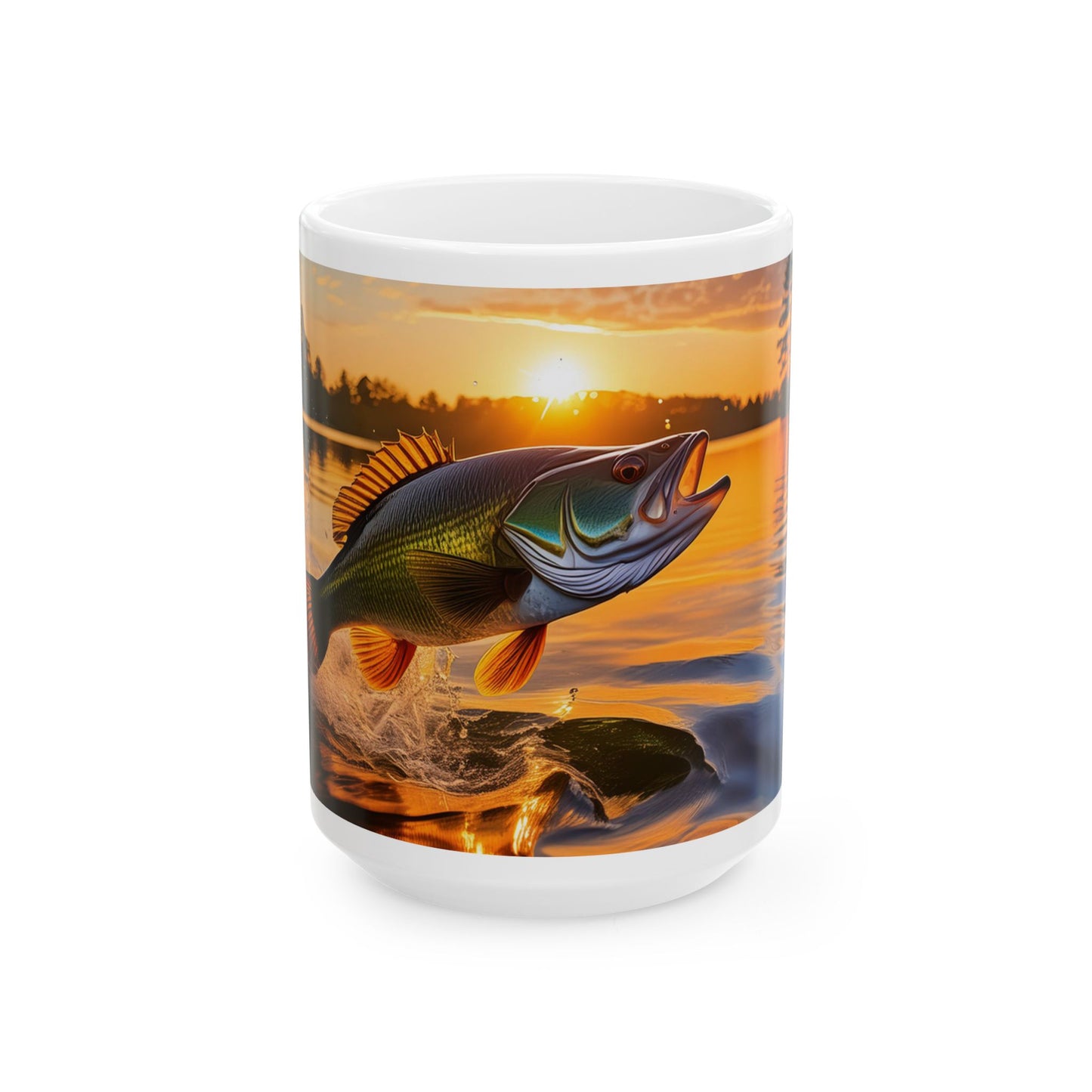 Bass Jumping out of Lake Ceramic Mug, (11oz, 15oz)