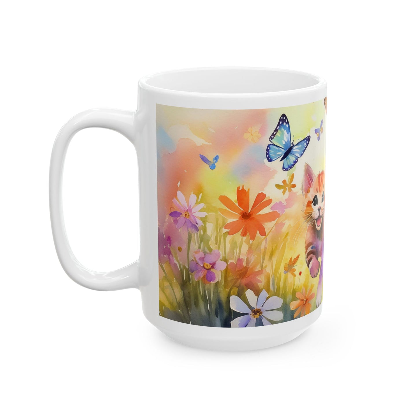 Kittens Chasing Butterflies Ceramic Mug, (11oz, 15oz)