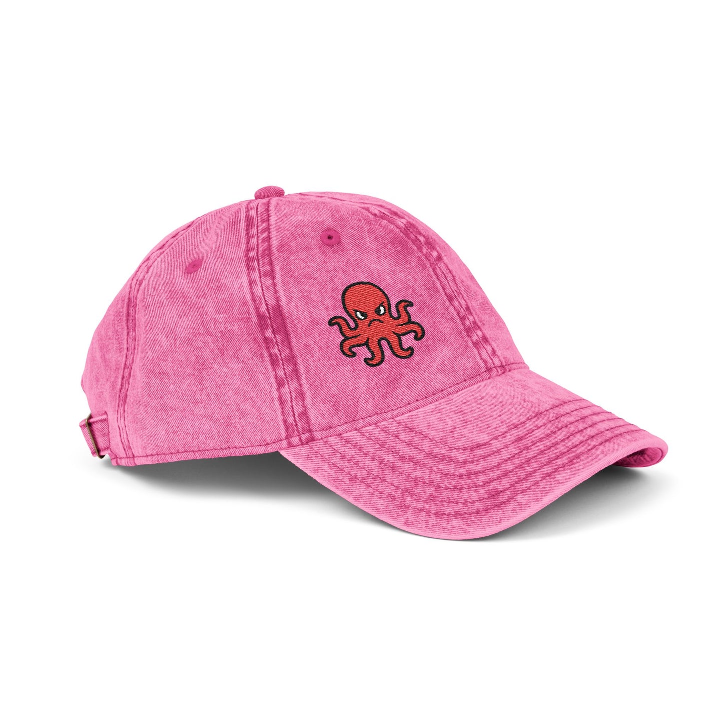 Angry Octopus Vintage Hat – Embroidered Red Sea Creature Hat with Cartoon Vibes and Bold Attitude