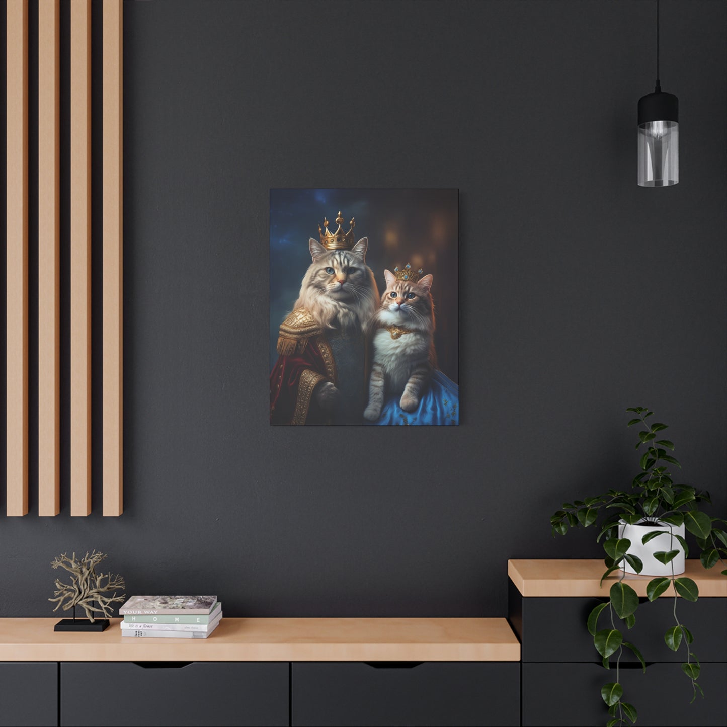 The Royal King and Queen of Meowsington Canvas Art | Stretched Matte Wall Decor 002