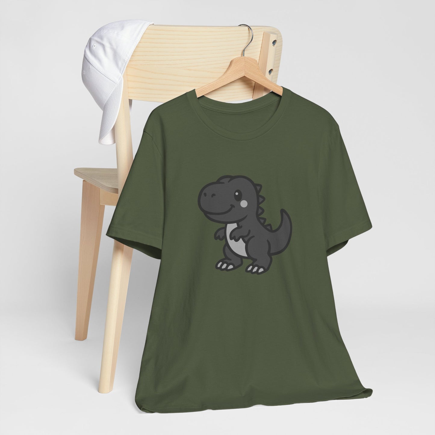Cute T-Rex Graphic Tee Dark Theme – Kawaii Dinosaur Vector Design for Playful Style