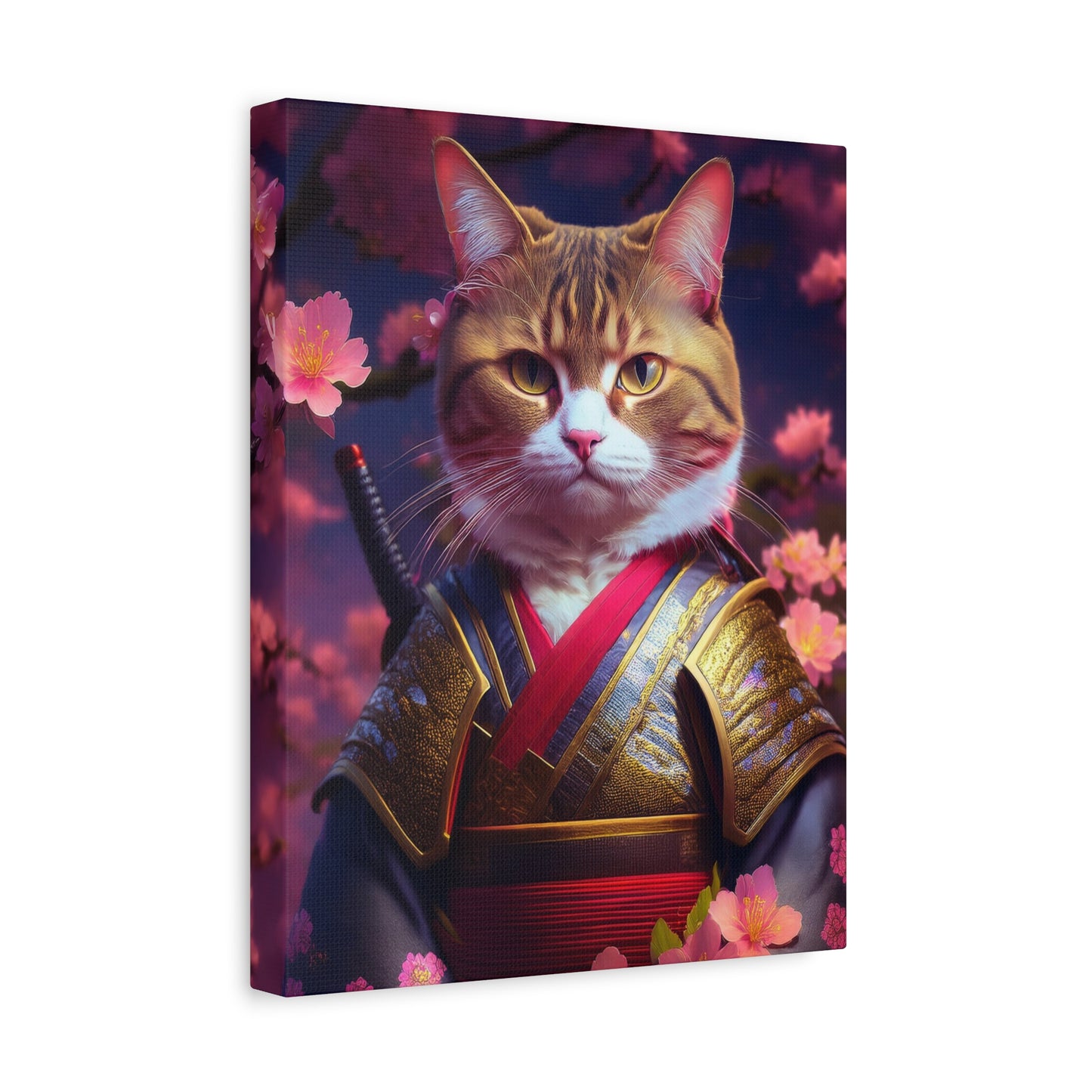 Female Cat Samurai Canvas Art | Stretched Matte Wall Decor 001