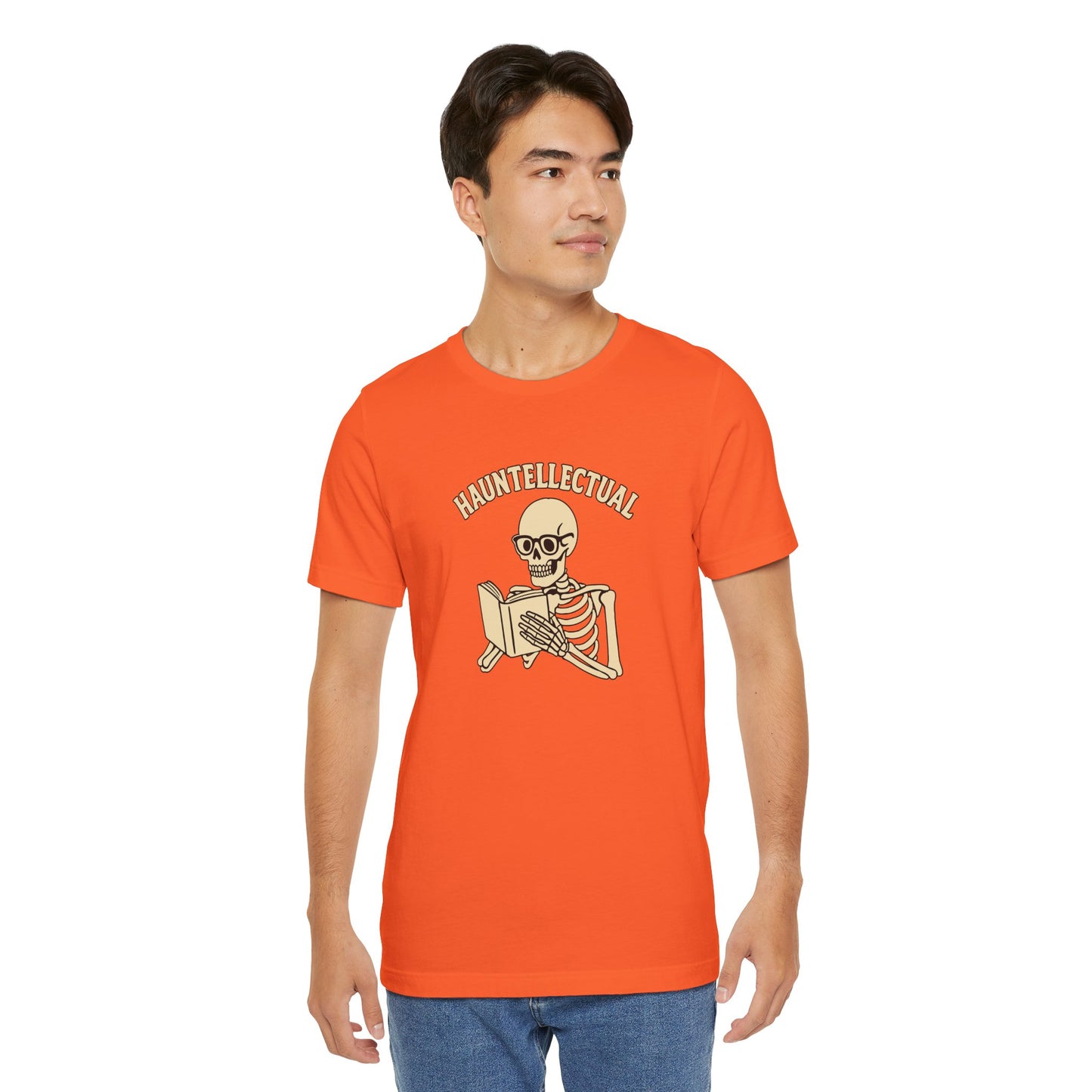 Hauntellectual Halloween Shirt – Funny Skeleton Reading Book Tee for Spooky Smart People