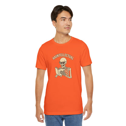 Hauntellectual Halloween Shirt – Funny Skeleton Reading Book Tee for Spooky Smart People