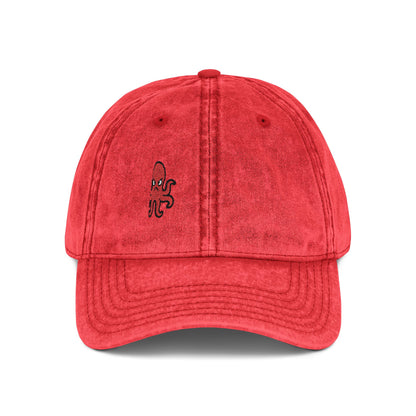 Angry Octopus Vintage Hat – Embroidered Red Sea Creature Hat with Cartoon Vibes and Bold Attitude