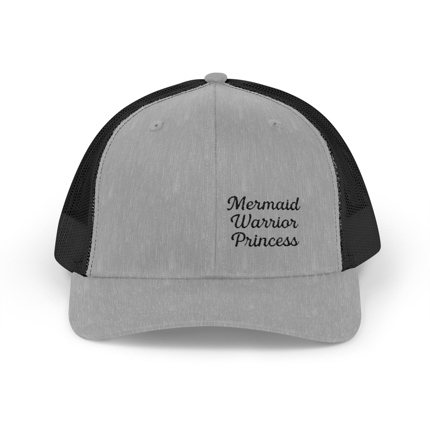 Mermaid Warrior Princess Trucker Hat – Embroidered Bold Text Hat for Magical Queens. Black Letters
