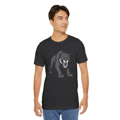 Saber-Tooth Tiger Graphic Tee Dark Theme – Fierce Prehistoric Vector Design with Modern Edge
