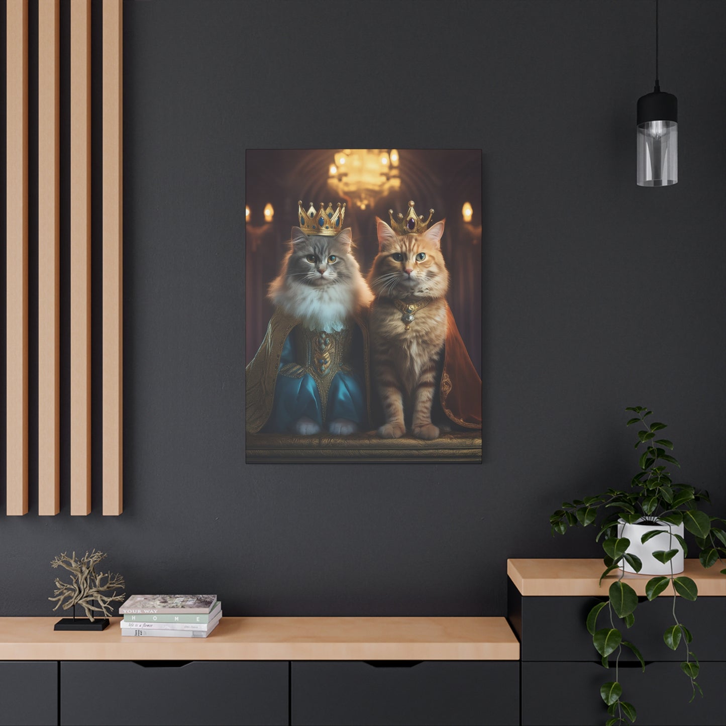 The Royal King and Queen of Meowsington Canvas Art | Stretched Matte Wall Decor 003