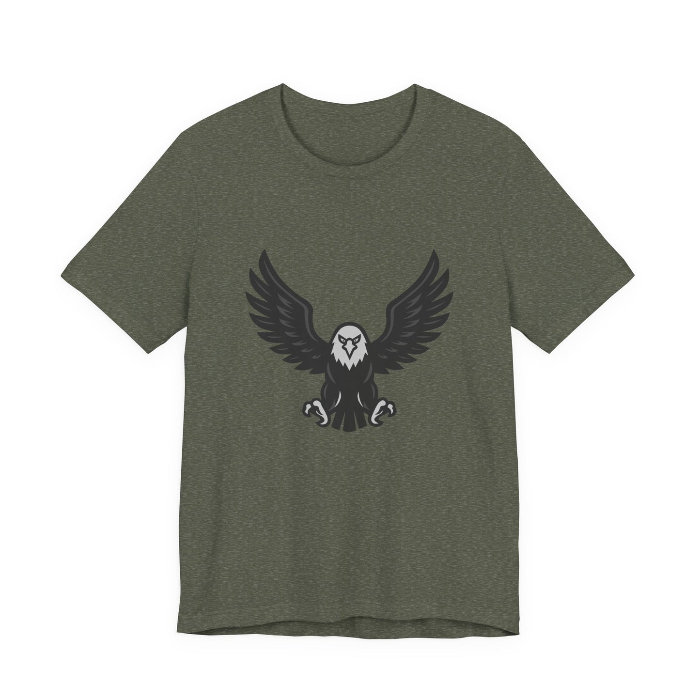 Eagle Wings Graphic T-Shirt – Dark Theme Grayscale Soaring Predator Design on Black Tee with Intensity and Modern Ghost Effect. Unisex Jersey Short Sleeve Tee